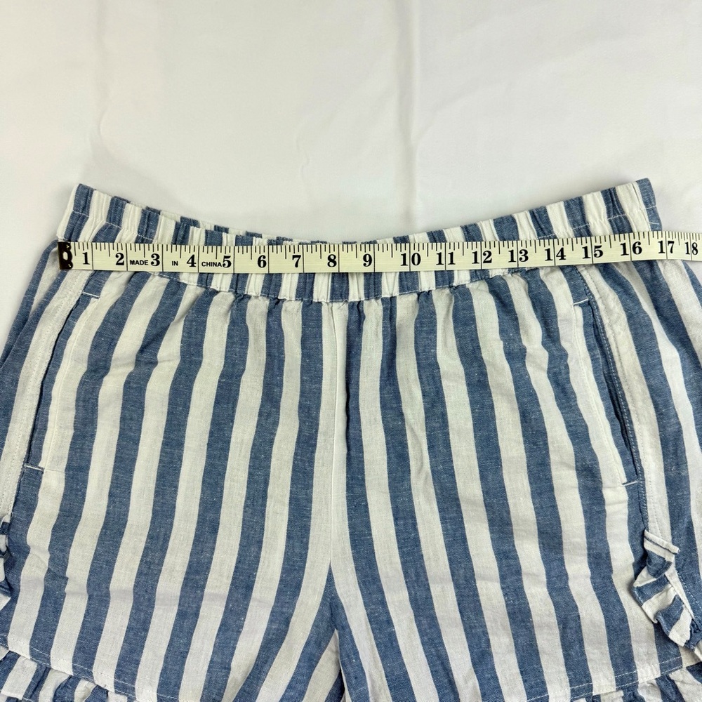 beachlunchlounge Striped Ruffle Hem Linen Shorts in Blue & White Size Large EUC - Picture 7 of 12